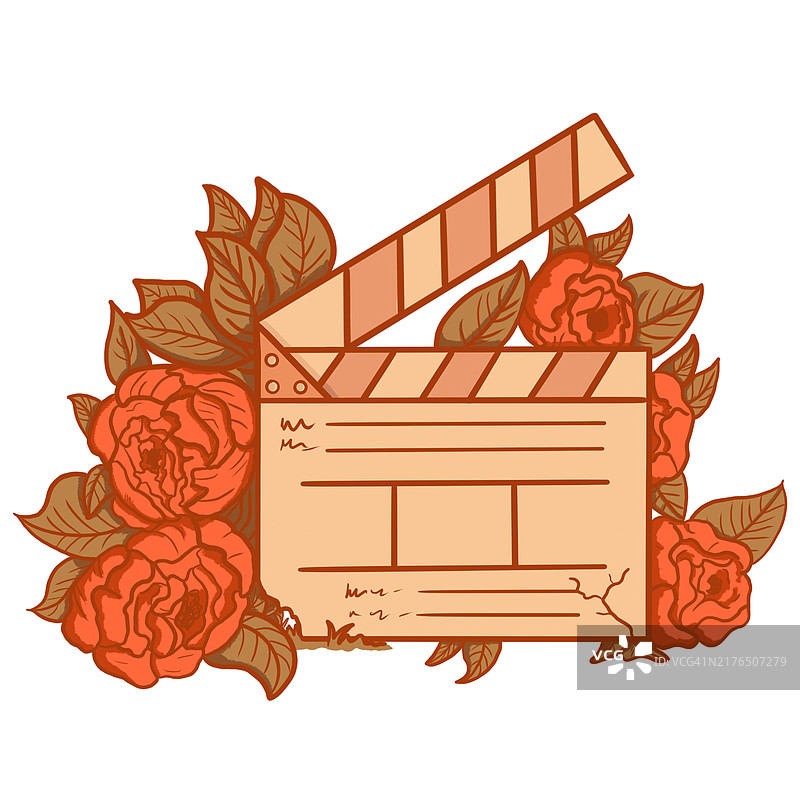 秋色玫瑰环绕电影场记板插画图片素材