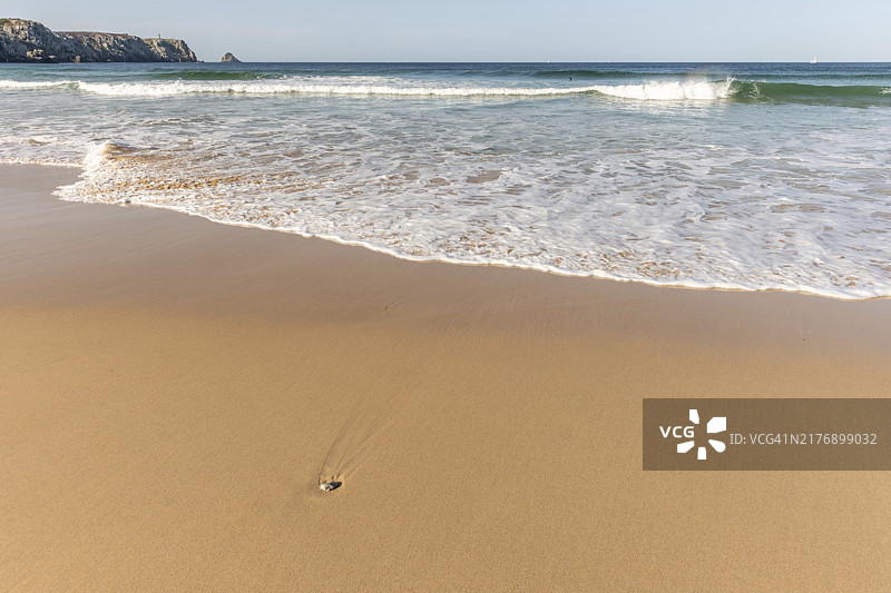 大西洋沿岸的优质沙滩，卡马雷特，克罗宗，菲尼斯泰尔，布列塔尼，法国，欧洲图片素材