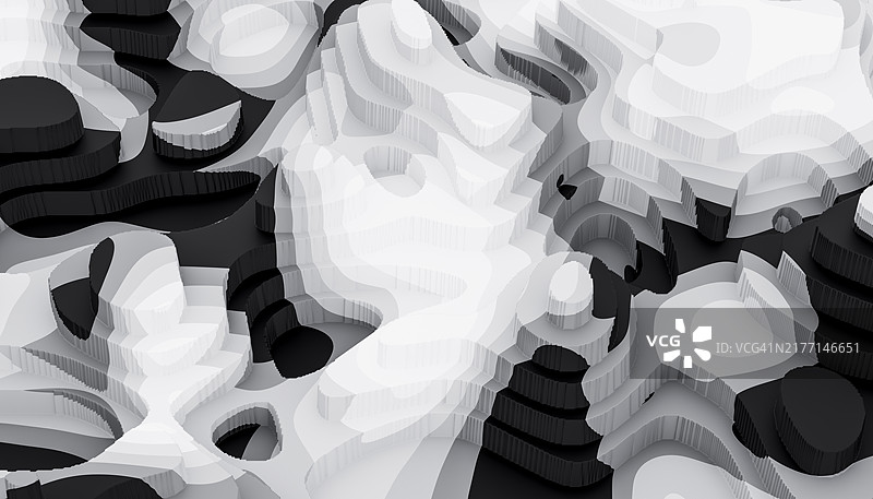 白色和黑色的波浪背景三维渲染图图片素材