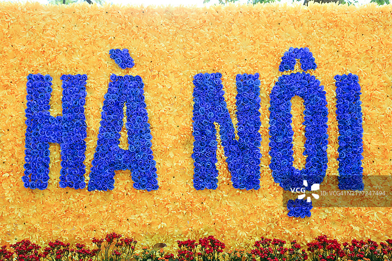 河内街头庆祝首都解放70周年鲜花装饰图片素材