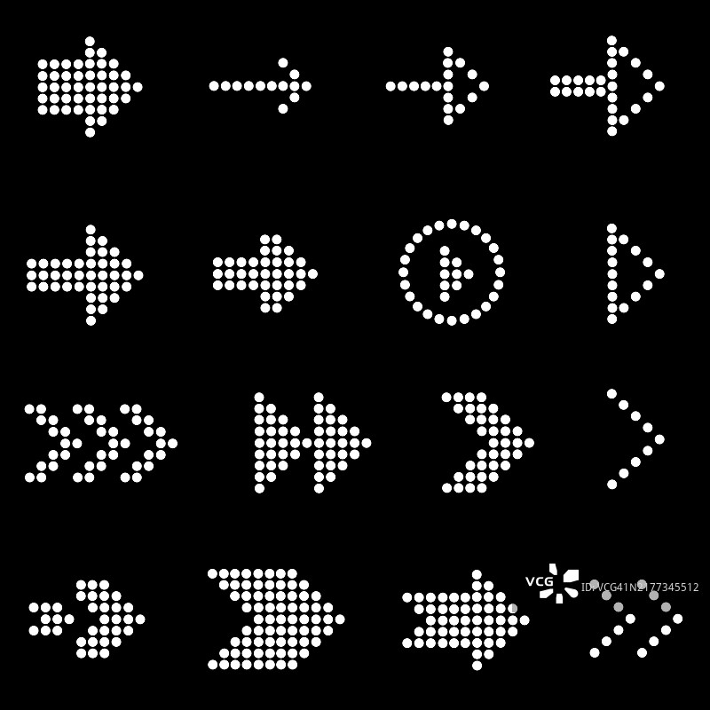 箭头图标集：由点组成的箭头，LED形状模板图片素材