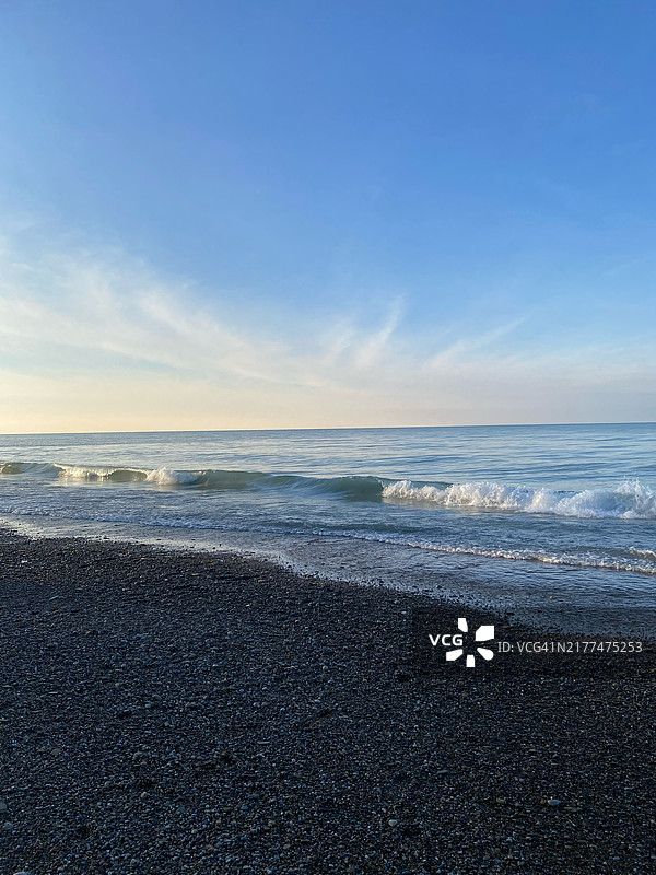 2023年1月在美国印第安纳州贝弗利海岸拍摄的密歇根湖照片图片素材