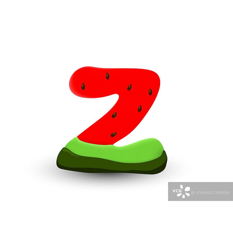 西瓜字母Z，白色背景上的3D矢量图标图片素材