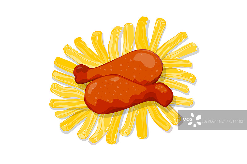 白色背景上的炸鸡和薯条快餐矢量图图片素材