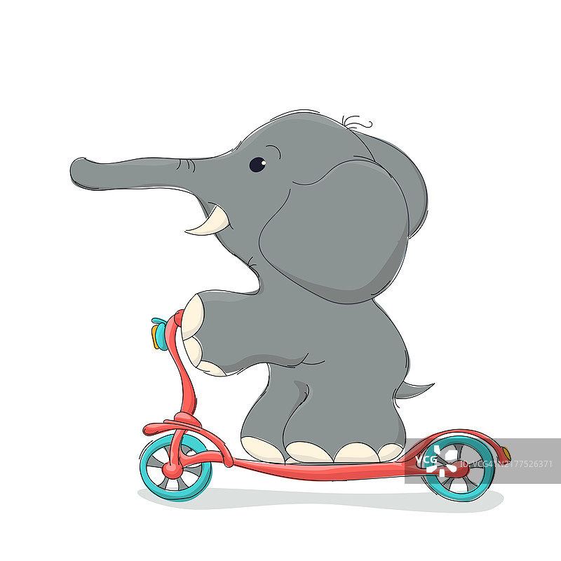 骑滑板车的卡通大象矢量图图片素材