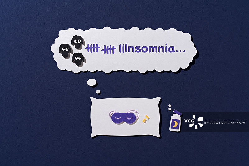 失眠之夜数绵羊，纸艺图片素材