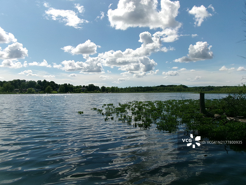 密歇根州波塔奇的湖泊美景与天空相映图片素材