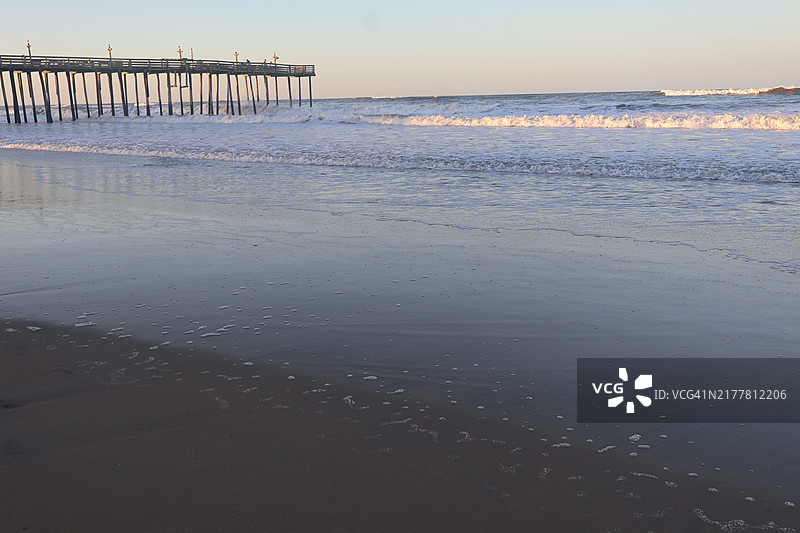 北卡罗来纳州的海滩美景，背景是晴朗的天空，美国图片素材