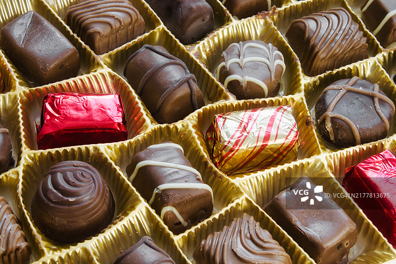 一盒牛奶巧克力的特写镜头，美国，USA图片素材