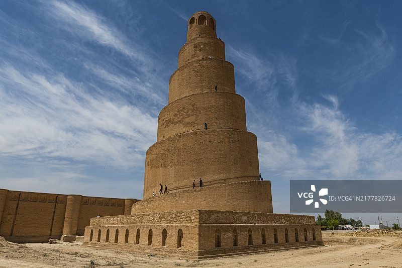萨迈拉大清真寺的螺旋形宣礼塔，联合国教科文组织遗址，伊拉克萨迈拉，亚洲图片素材