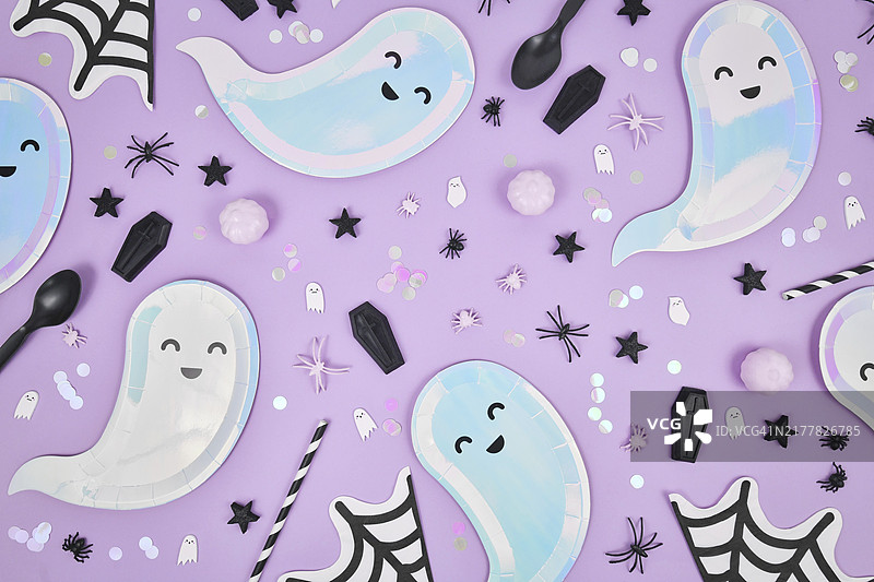 粉彩色万圣节派对餐具背景图片素材