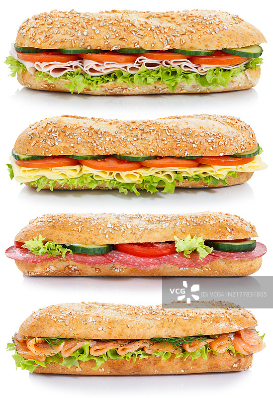 法棍配火腿、萨拉米香肠、奶酪、三文鱼图片素材