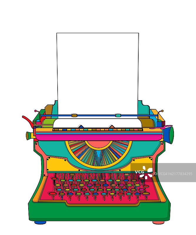 彩色打字机矢量图白色背景图片素材