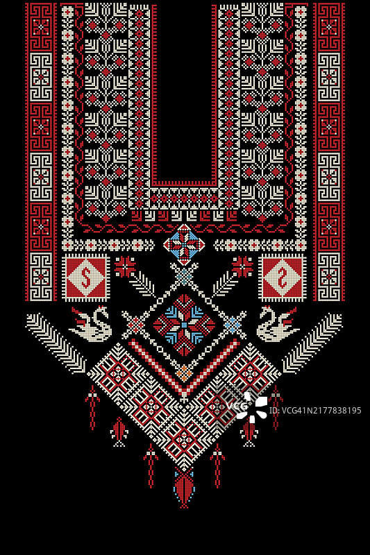 巴勒斯坦时尚颈饰刺绣矢量模板图片素材