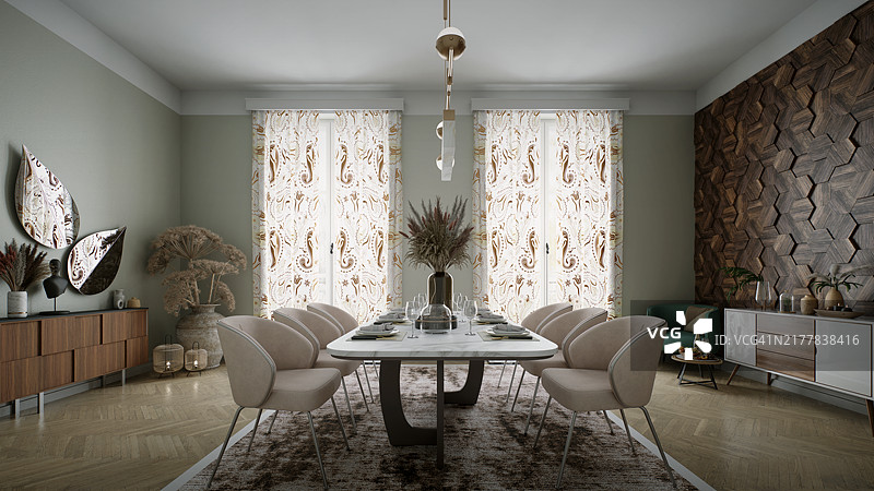 具有时尚装饰的优雅餐厅内饰图片素材