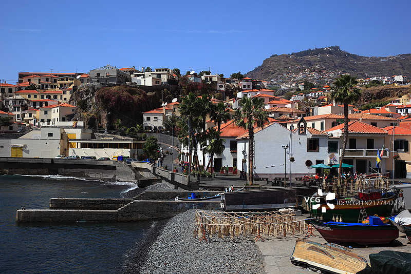 洛博斯镇港口的鱼干和猫鲨，马德拉图片素材