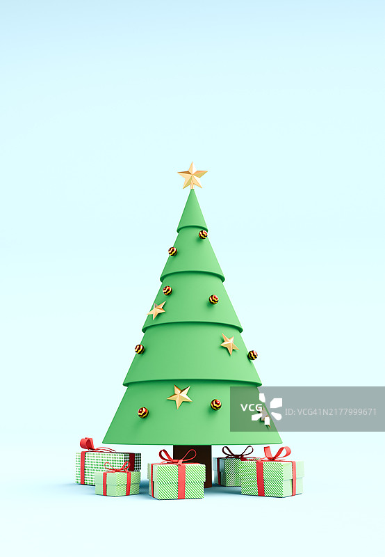 蓝色背景下的圣诞树和礼物插画图片素材