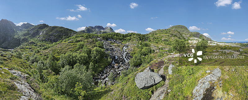 挪威罗弗敦群岛索尔瓦根瀑布景观图片素材