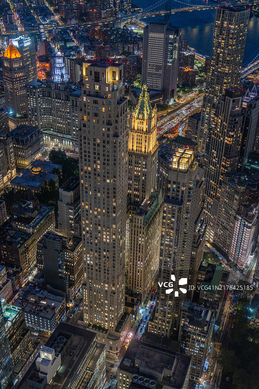 从高处俯瞰的曼哈顿金融区摩天大楼。美国纽约市图片素材