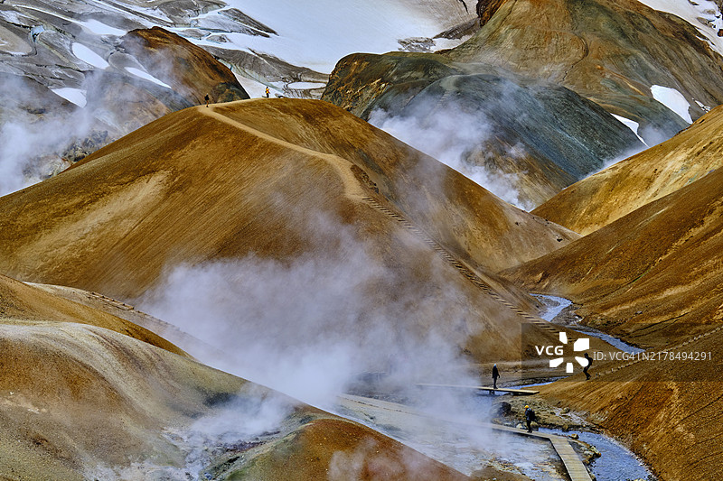 冰岛南部区凯尔灵加山地热山图片素材