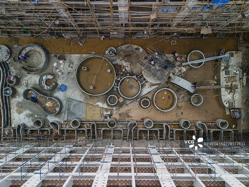 脚手架多层建筑施工现场鸟瞰图图片素材