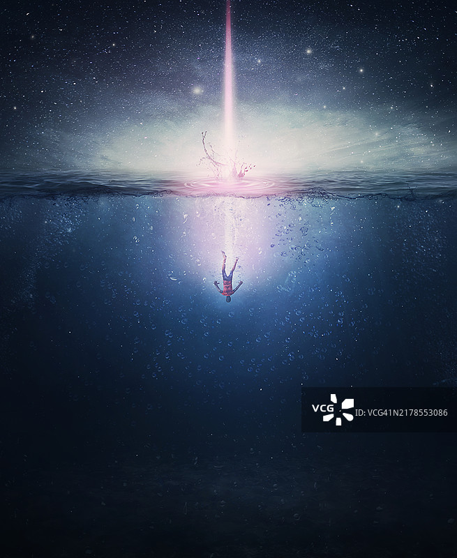 彗星撞击海洋的超现实场景图片素材