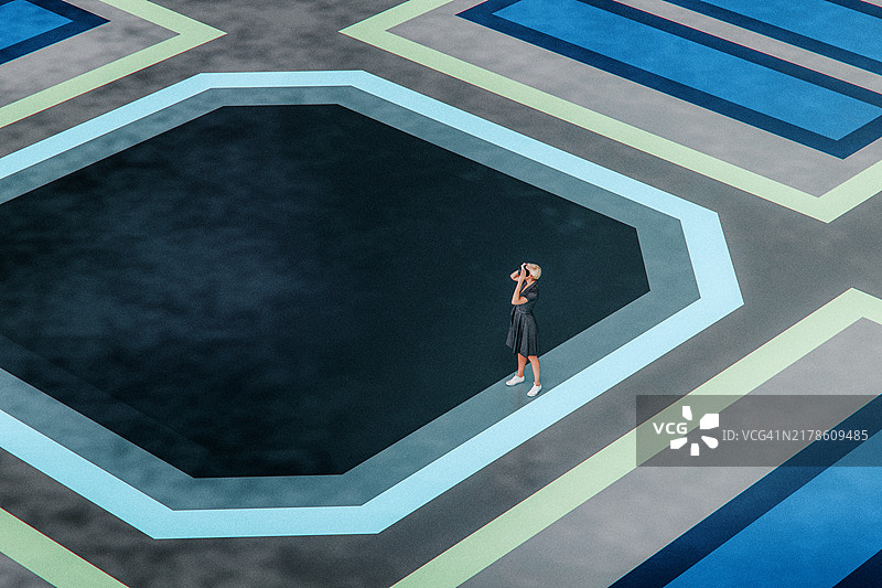 站在抽象VR环境中的女人图片素材
