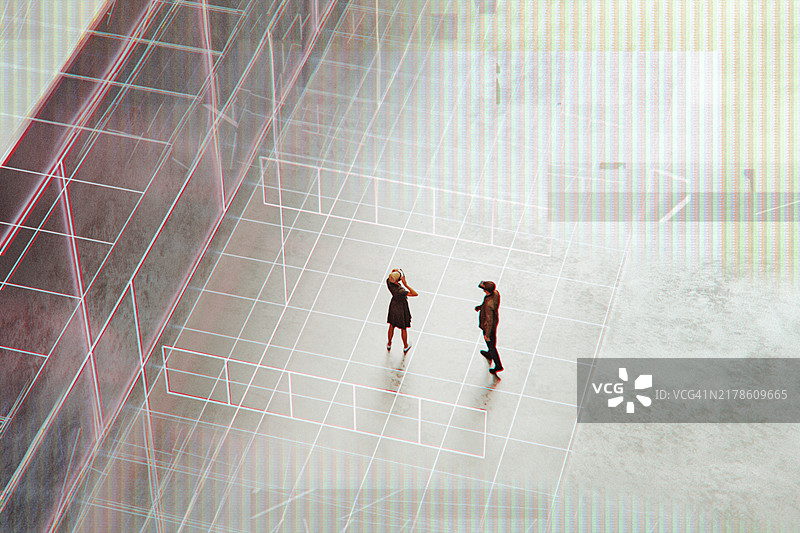 站在VR环境中的男女图片素材