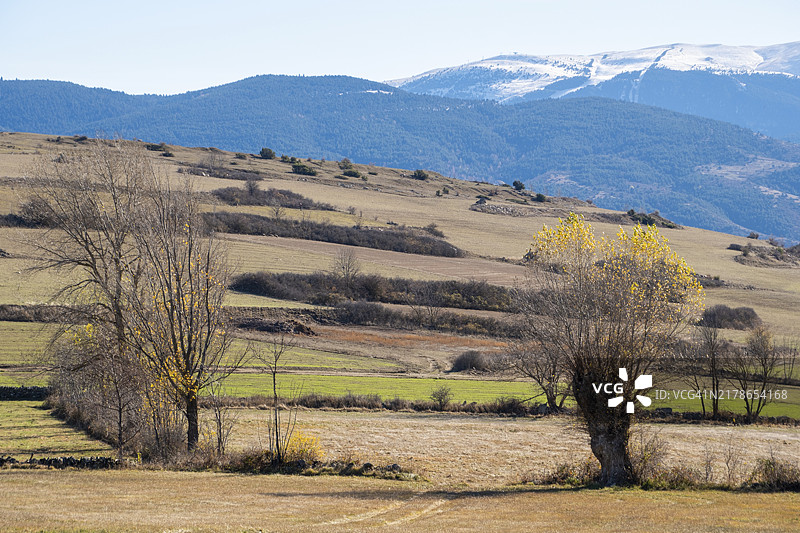 西班牙加泰罗尼亚赫罗纳省Cerdanya地区秋季雪山自然景观图片素材