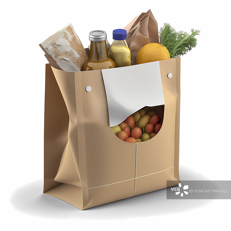 白色背景上的购物袋和杂货图片素材