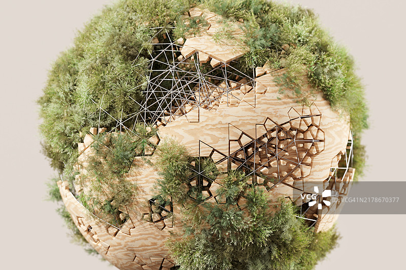 抽象有机科技球体：花卉数据球体生态系统图片素材