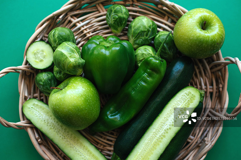 绿色蔬菜水果图案背景：单色系图片素材