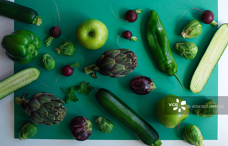 绿色蔬菜水果图案背景：单色系图片素材