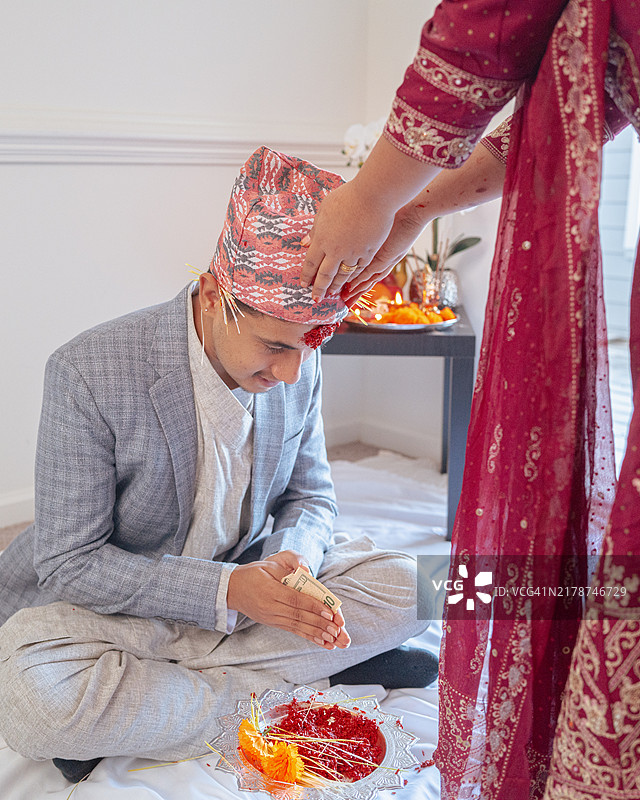 尼泊尔最重要的节日：快乐的达善节图片素材