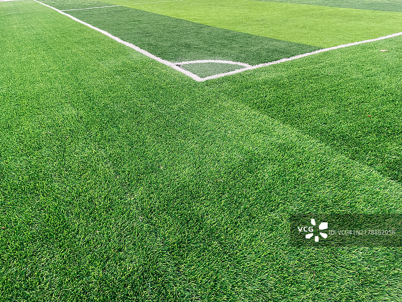 天然草坪足球场角落的特写图片素材