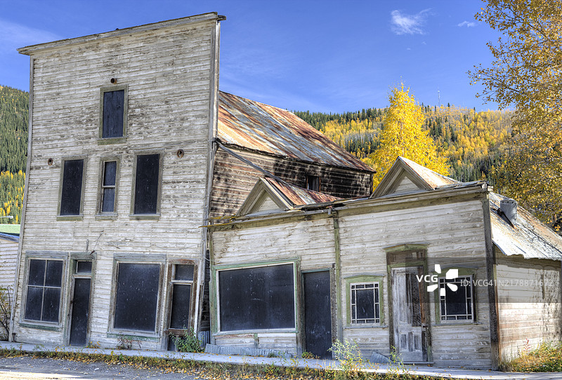 淘金热时代的建筑物，用木板封起来图片素材