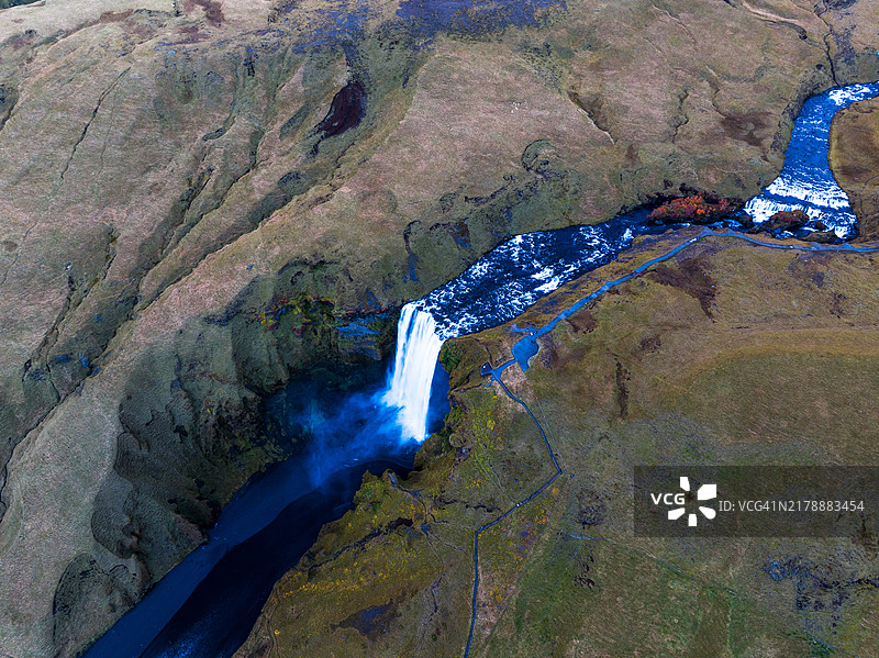 冰岛斯科加瀑布无人机拍摄图片素材