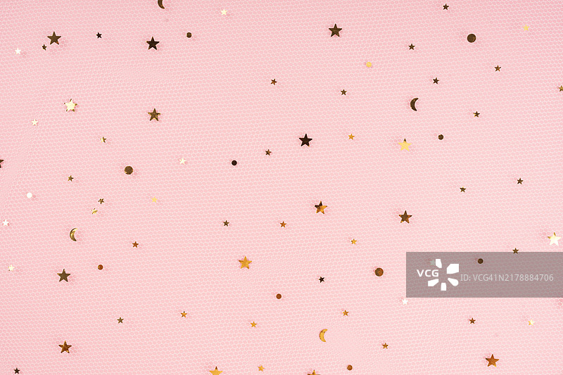金色纸屑星星粉色网纹背景图片素材