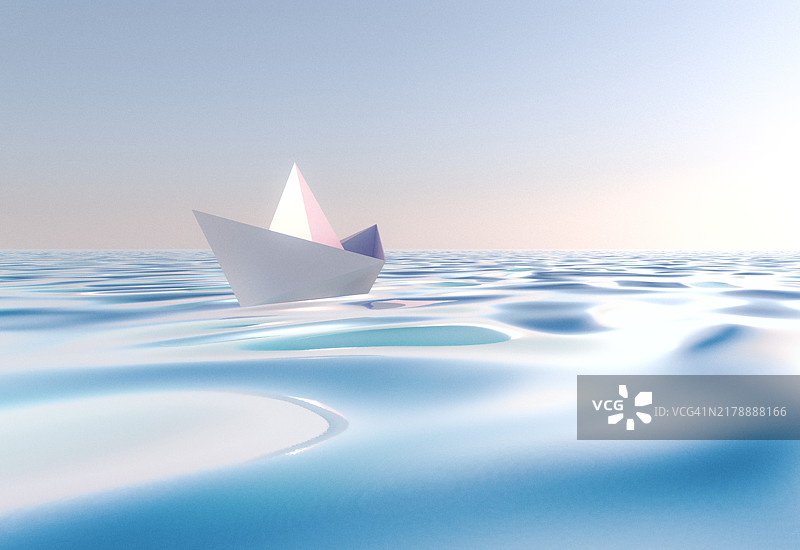 驶向新商业前景的创意3D纸船图片素材