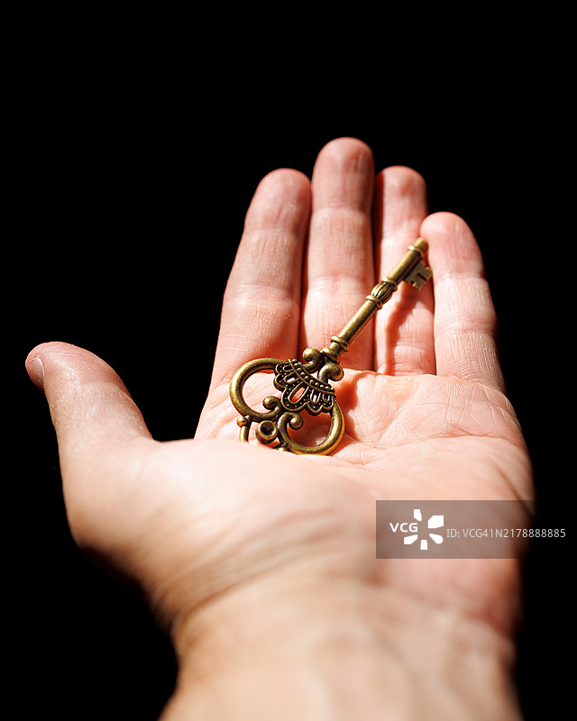 手握骷髅钥匙，背景为黑色，美国图片素材