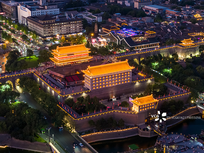 西安城墙航拍景观图片素材