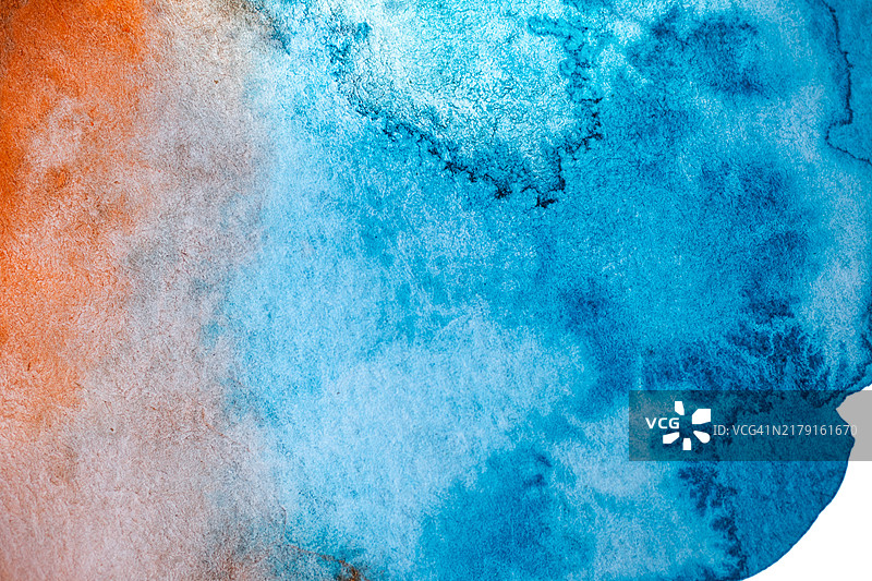 蓝绿色和赭色水彩横向背景，白色隔离，适合文字叠加图片素材