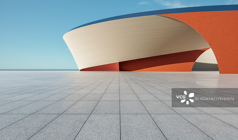 具有木板的抽象曲线混凝土建筑图片素材