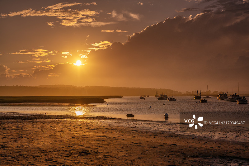 缅因州斯卡伯勒松树角的金色雷暴云图片素材