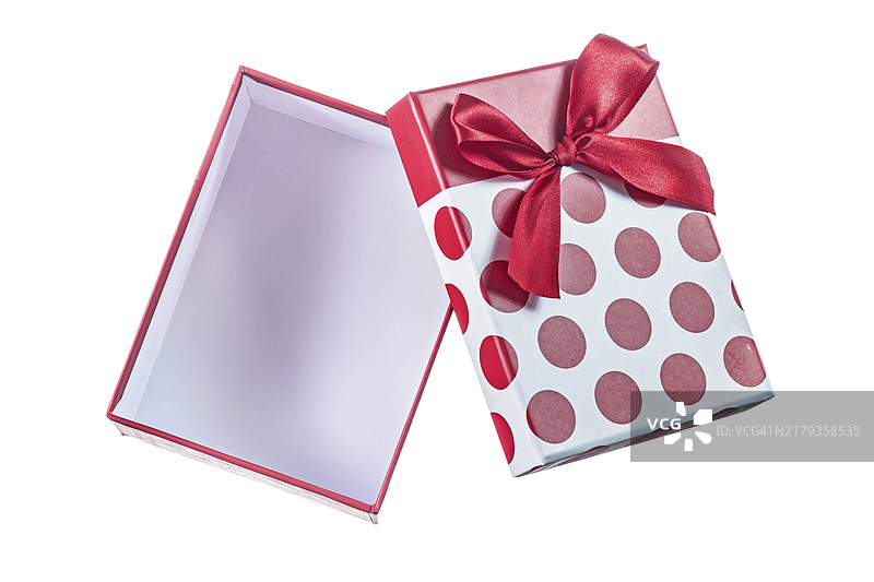 打开的手工红色礼品盒（白色背景，已隔离）图片素材