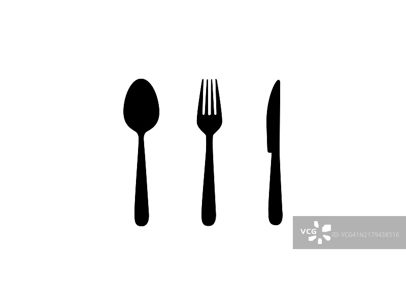 白色背景上简约风格的勺子、叉子和刀子剪影图片素材