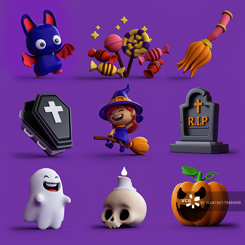 3D万圣节矢量图标合集：万圣节派对概念图片素材