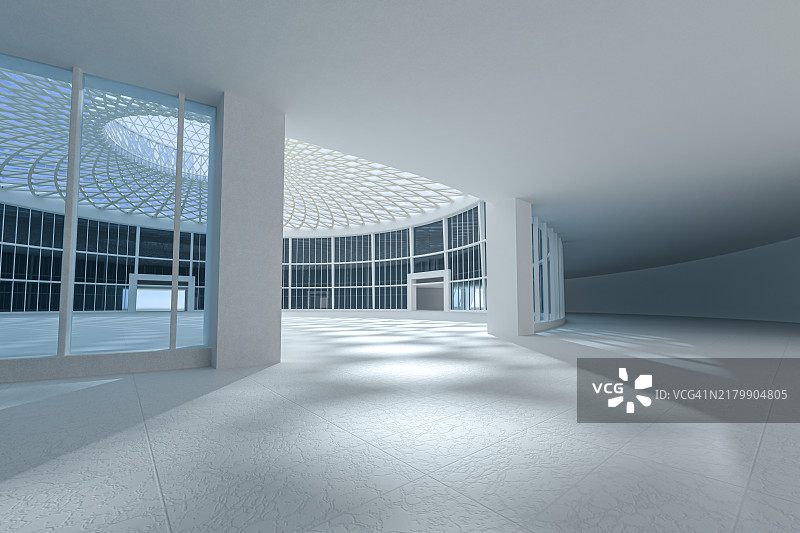 现代建筑室内入口通道空间3D渲染图片素材