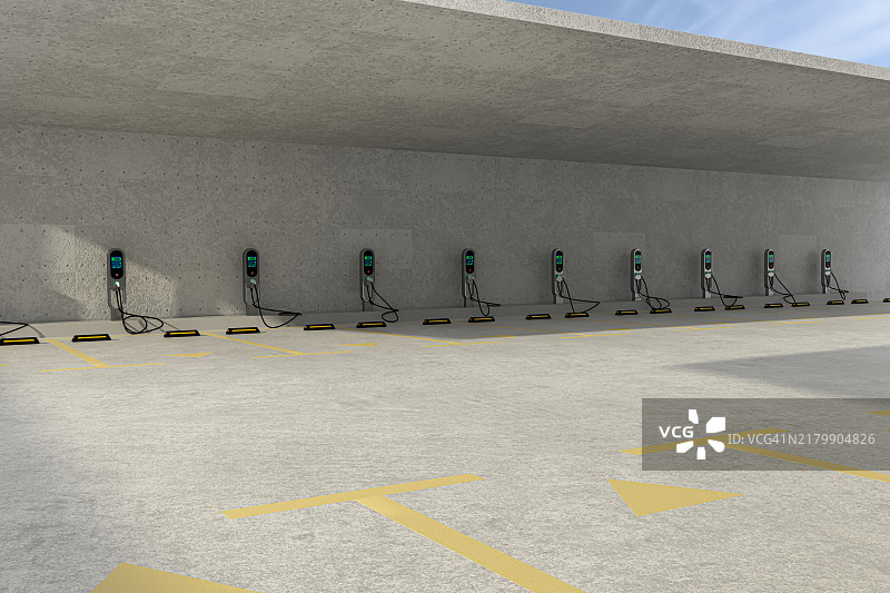 2.5D电动汽车停车位和充电设备图片素材