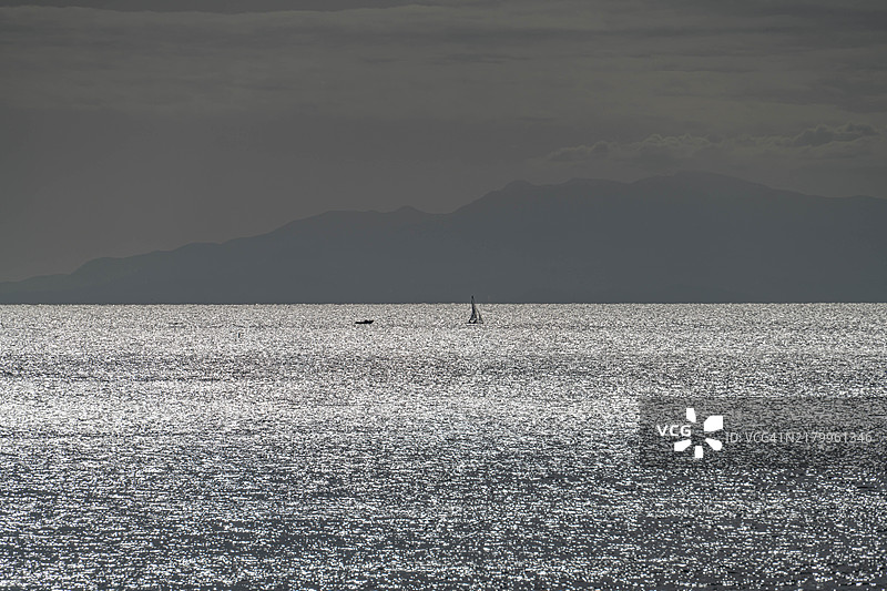 在日本神奈川海滩航行的游艇图片素材